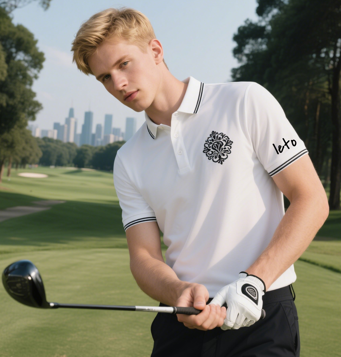 A modern manufacturing facility producing stylish and sustainable golf apparel, showcasing efficiency, advanced technology, and eco-friendly practices