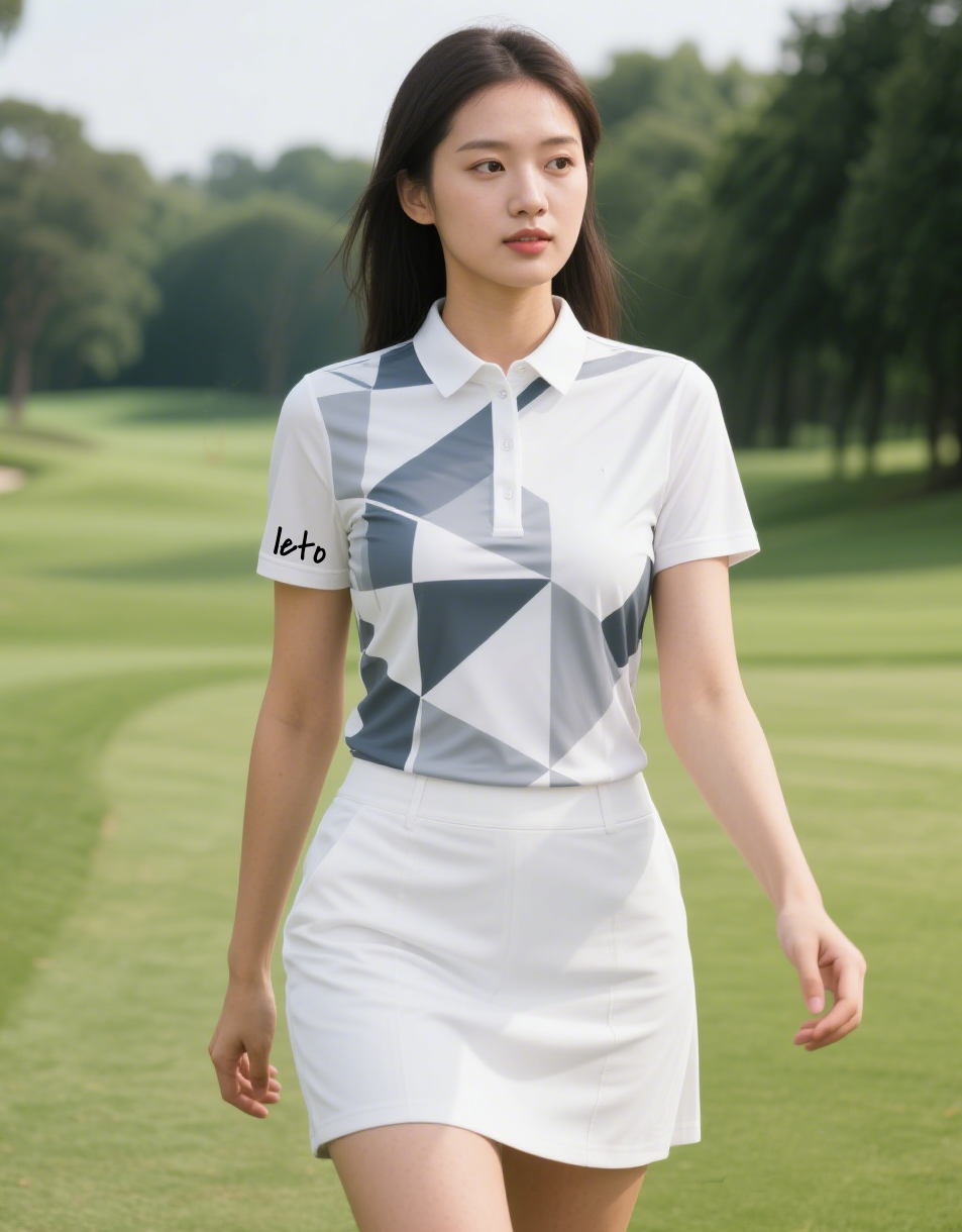 A dynamic workspace with golf apparel prototypes, creative sketches, and vibrant fabric samples, capturing the essence of a new era for golf apparel startups.