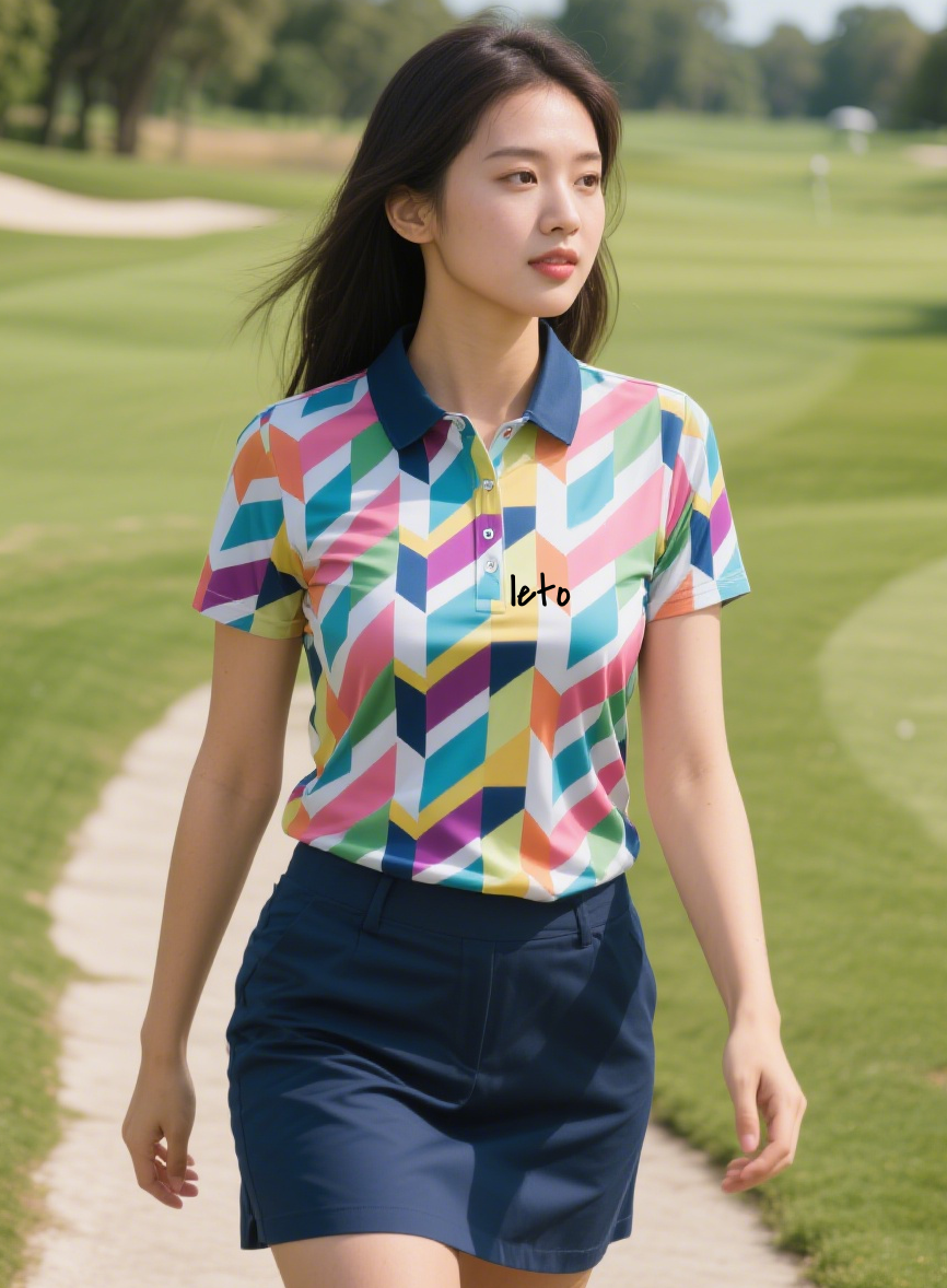 A golfer wearing a brightly patterned, loud shirt that violates traditional golf dress codes, standing out awkwardly on the course.