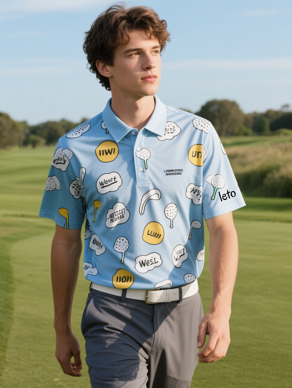 A polished and professional team at a country club wearing matching, tailored golf uniforms, exuding elegance and style on the course.