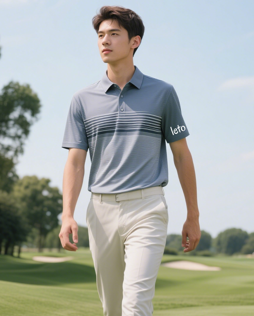 A diverse collection of custom golf wear showcasing designs for corporate branding, retail, and team uniforms, tailored to various market segments.