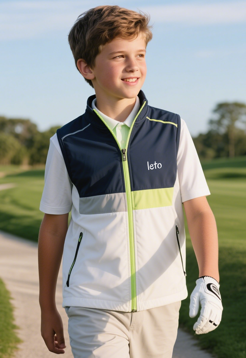 A display of premium golf clothing solutions, including polos, jackets, and pants, designed for style, comfort, and performance on the golf course.