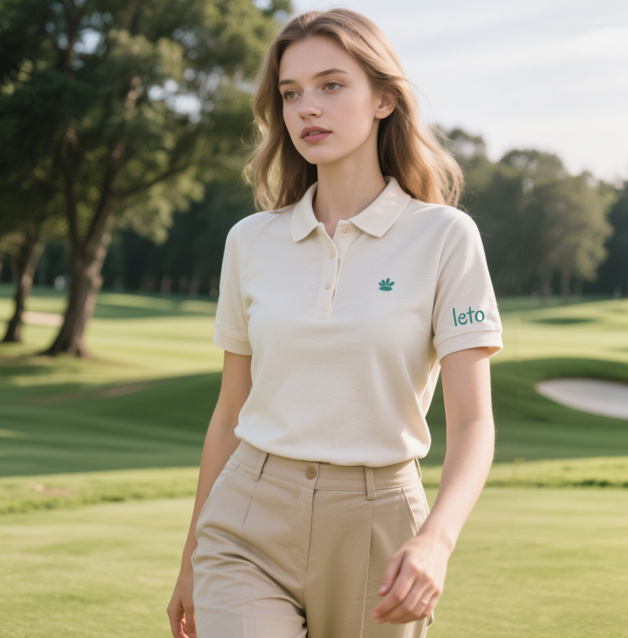 A high-tech manufacturing facility producing premium golf apparel with efficient workflows and eco-conscious practices, ensuring quality and sustainability