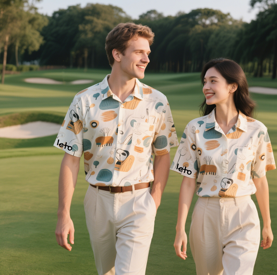 A creative workspace featuring a golf entrepreneur sketching designs for a boutique brand. A laptop, golf club, and stylish apparel line in the background. Perfect for empowering golf startups.